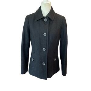 Nautica Peacoat Jacket Women Small Charcoal‎ Gray Wool Blend Lined Single Breast